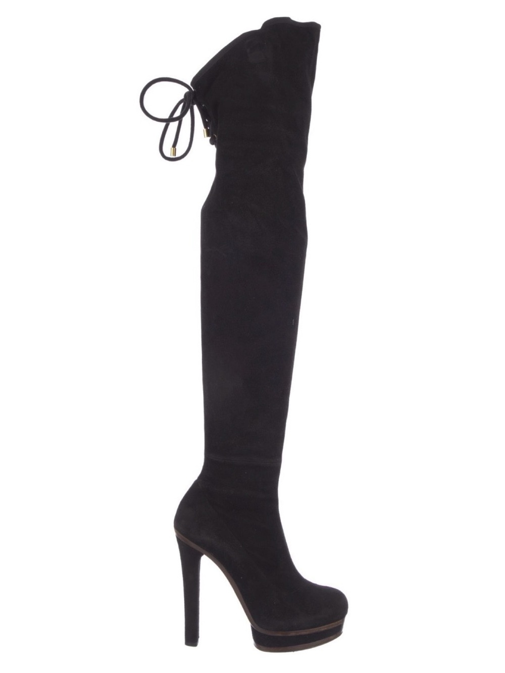 GUCCI Black Suede Alonya OTK Platform Heeled Boot EU 38